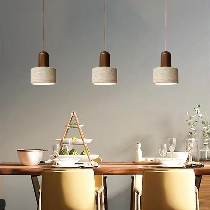 Wabi Sabi Pendant Light Modern Solid Wood & Travertine Lampshade Dining Room Kitchens Island Natural Stone Lamp Hanging Lights Travertine Light for Bedside (Wire Adjustable) - Image 5