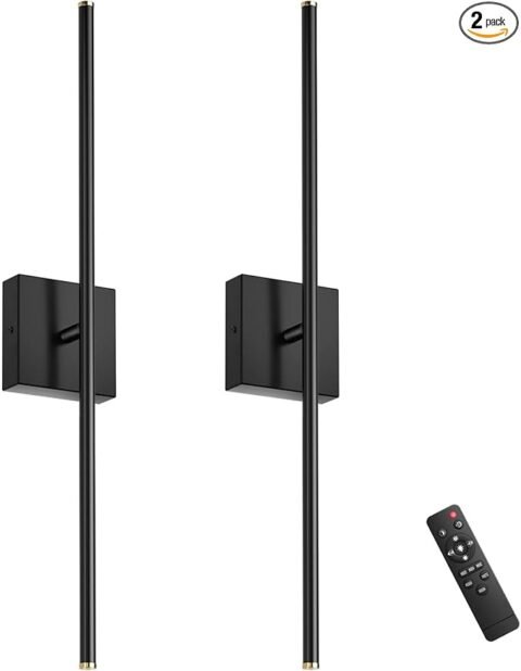 ZZXX Wall Sconce Set of 2, Wall Lights with Remote Control, Bathroom Wall Lamp for Living Room Bedroom Mirror Cabinet Porch Decor 100-240V 350°Horizontal Rotation 28 inch