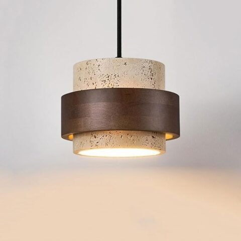 Japanese Wabi sabi Pendant Light with Natural Stone Shade Nordic Marble Vintage Farmhouse Travertine Hanging Lamp Kitchen Island Wood Mid Century Ceiling Lamp Chandelier for Bedroom Dining Hallway