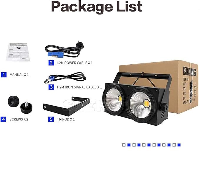 SHEHDS Blinder Lights 200W COB 2 Eyes Stage Wash Lights Cool+Warm White 90 Beam Angle Audience Casting Aluminum Shell Sound Activated DMX512 Strobe Par - Image 6