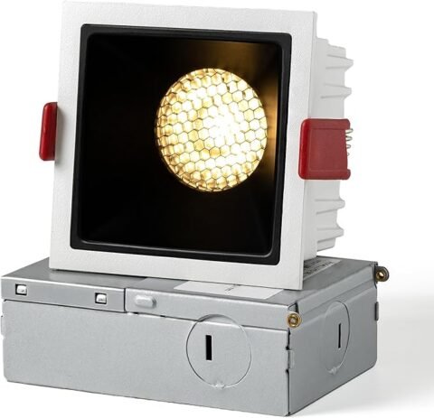 3 Inch Square 12W LED Dimmable Recessed Downlight, Home Indoor Directional Ceiling Spotlight Surface Fixture with 36° Beam Angle, Honeycomb Mesh Anti-Glare Design, Includes Junction Box