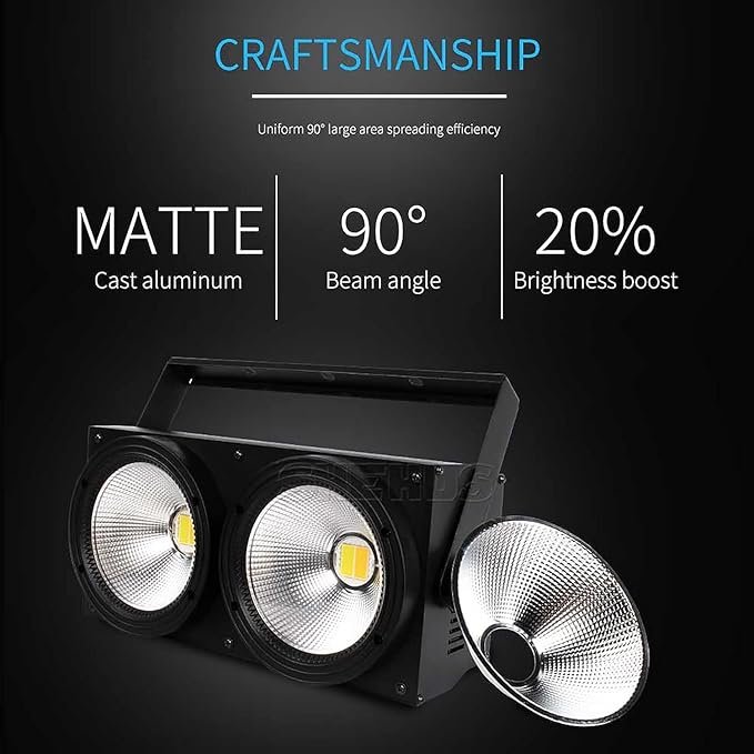 SHEHDS Blinder Lights 200W COB 2 Eyes Stage Wash Lights Cool+Warm White 90 Beam Angle Audience Casting Aluminum Shell Sound Activated DMX512 Strobe Par - Image 2