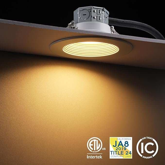 TORCHSTAR 8-Pack 5CCT 6 Inch LED Integrated Canless LED Recessed Lighting with J-Box, Anti-Glare Deep Baffle, CRI90 Dimmable Ceiling Downlight, ETL Air Tight IC Rated, 2700K3000K3500K4000K5000K - Image 5