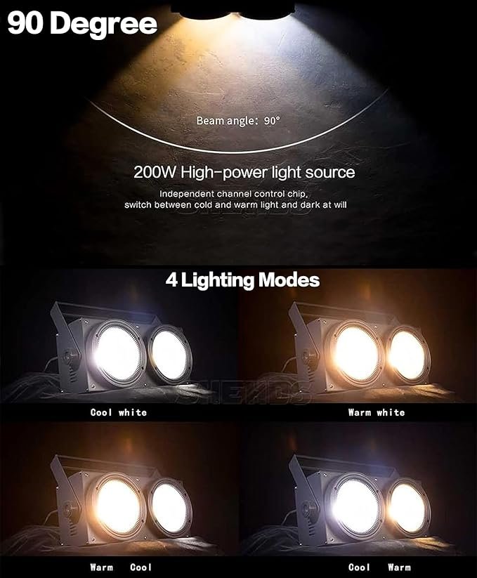 SHEHDS Blinder Lights 200W COB 2 Eyes Stage Wash Lights Cool+Warm White 90 Beam Angle Audience Casting Aluminum Shell Sound Activated DMX512 Strobe Par - Image 3