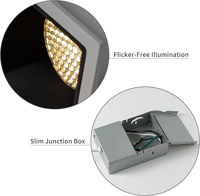 3 Inch Square 12W LED Dimmable Recessed Downlight, Home Indoor Directional Ceiling Spotlight Surface Fixture with 36° Beam Angle, Honeycomb Mesh Anti-Glare Design, Includes Junction Box - Image 4