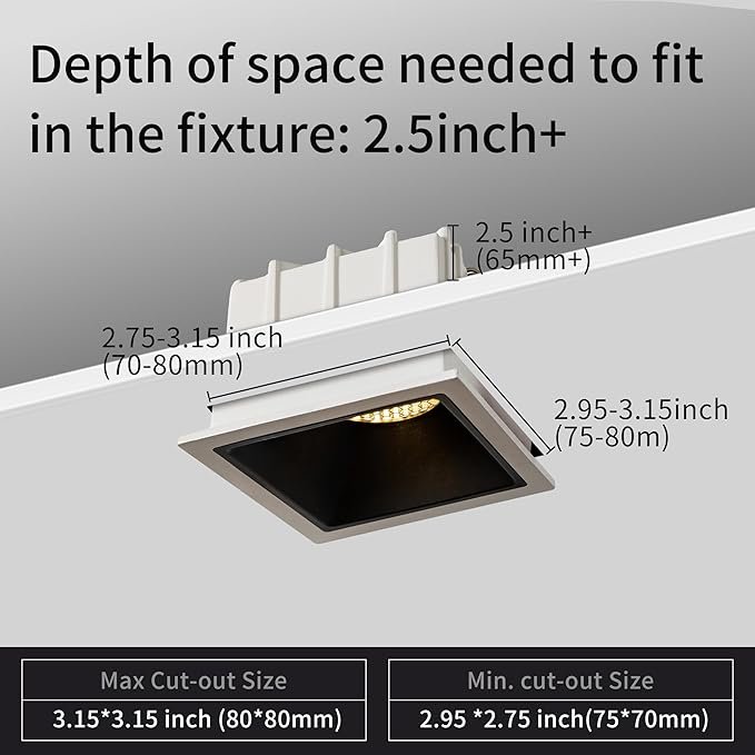 3 Inch Square 12W LED Dimmable Recessed Downlight, Home Indoor Directional Ceiling Spotlight Surface Fixture with 36° Beam Angle, Honeycomb Mesh Anti-Glare Design, Includes Junction Box - Image 3