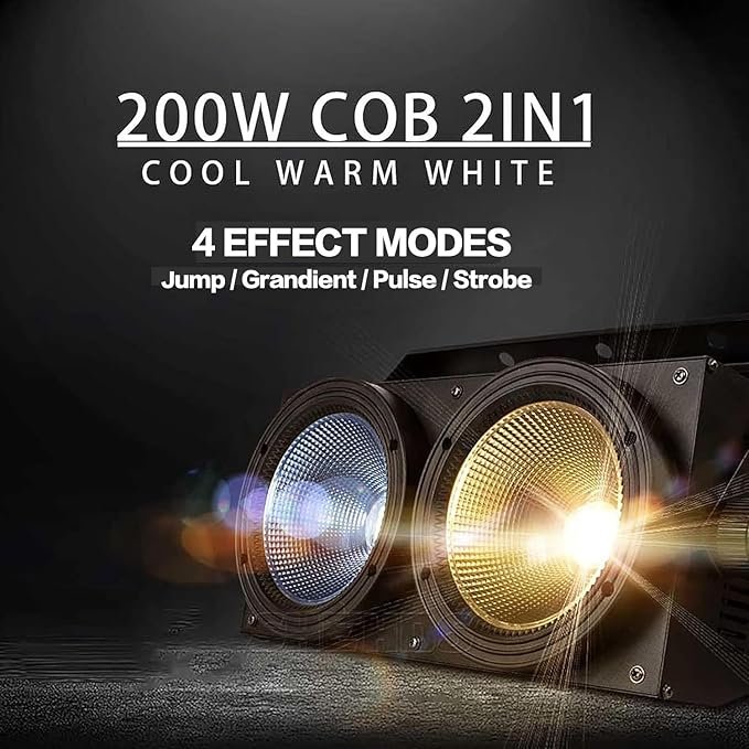 SHEHDS Blinder Lights 200W COB 2 Eyes Stage Wash Lights Cool+Warm White 90 Beam Angle Audience Casting Aluminum Shell Sound Activated DMX512 Strobe Par - Image 4