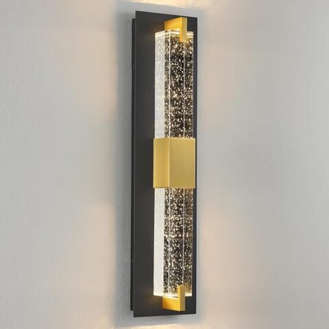 WOSHITU LED Wall Sconce Light: 19 Inch Black & Gold Modern Sconces Wall Lighting 3000K Dimmable Crystal Wall Lamps Indoor Bathroom Sconce Mount Light Fixtures for Living Room/Bedroom/Hallway