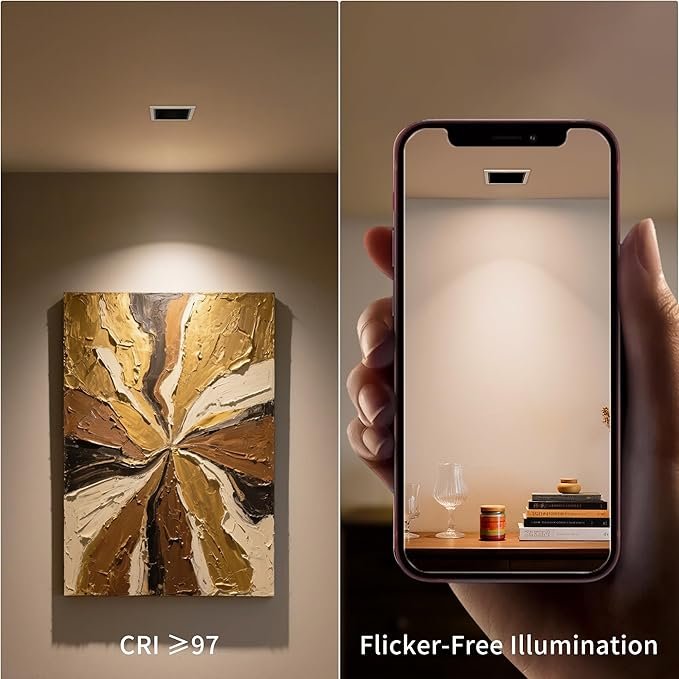 3 Inch Square 12W LED Dimmable Recessed Downlight, Home Indoor Directional Ceiling Spotlight Surface Fixture with 36° Beam Angle, Honeycomb Mesh Anti-Glare Design, Includes Junction Box - Image 2