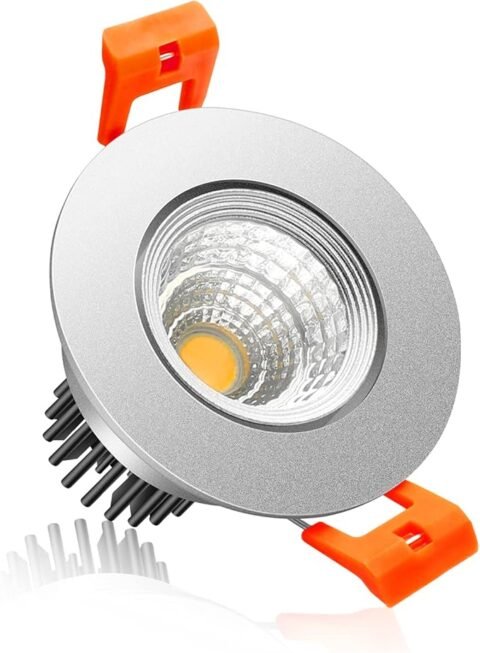 2Inch LED Recessed Ceiling Light, 3W Dimmable LED Downlight, 60 Beam Angle COB Recessed Lights with Driver, Warm White 3000K-3500K, 25W Halogen Bulbs Equivalent for Ceiling Lighting, Silver 1Pack