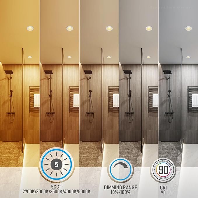 TORCHSTAR 8-Pack 5CCT 6 Inch LED Integrated Canless LED Recessed Lighting with J-Box, Anti-Glare Deep Baffle, CRI90 Dimmable Ceiling Downlight, ETL Air Tight IC Rated, 2700K3000K3500K4000K5000K - Image 4