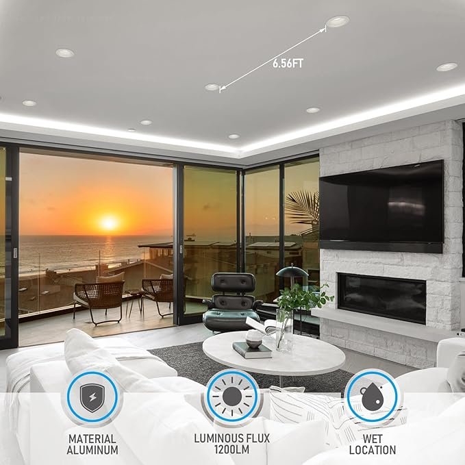 TORCHSTAR 8-Pack 5CCT 6 Inch LED Integrated Canless LED Recessed Lighting with J-Box, Anti-Glare Deep Baffle, CRI90 Dimmable Ceiling Downlight, ETL Air Tight IC Rated, 2700K3000K3500K4000K5000K - Image 6